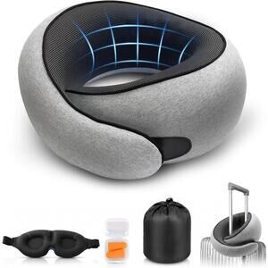 Purroch Advanced Memory Foam Neck Travel Pillow, Neck Pillow Airplane & Ear